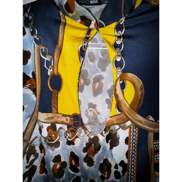 Fashion Nova XL Chain & Leopard Print Bodysuit With Keyhole Detail Stretch Top - Picture 3 of 5